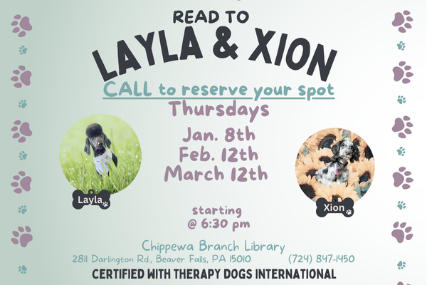 READ to Layla & Zion, Therapy Dogs 