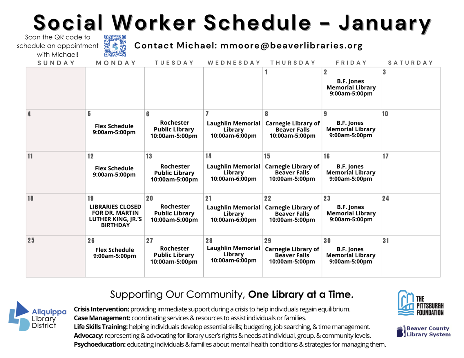 Social Worker Schedule for January 2026